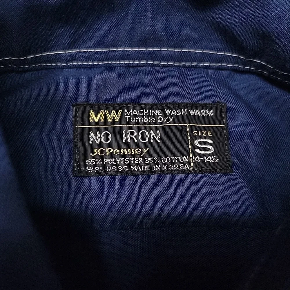 VTG JCPenney Shirt Boys Small Navy Blue No Iron Disco‎ Contrast Stitch Western